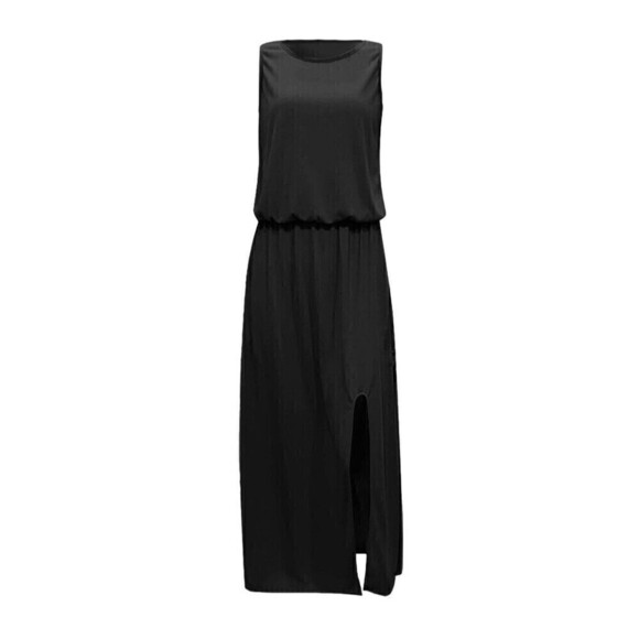Black Sleeveless Maxi Dress Split Solid Color Casual Size Small Lightweight - Picture 2 of 12